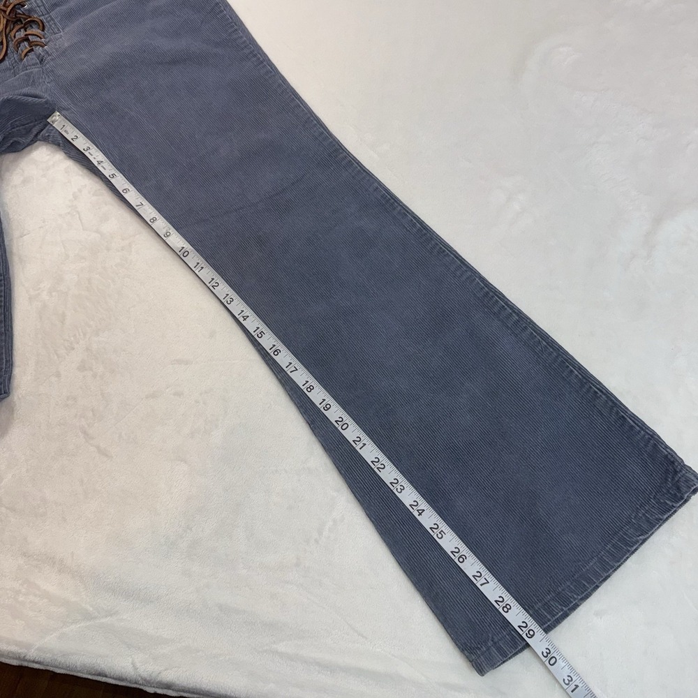 Vtg Y2K Mossimo‎ Corduroy Pant Jrs Sz 3 Blue Lace Up Boho Bootcut 90s Low Rise - Picture 10 of 14